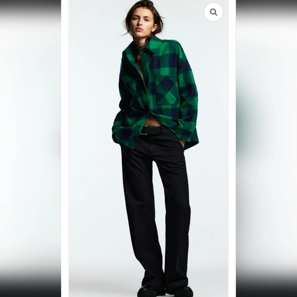 Zara Buffalo Plaid Jacket Green Navy Shacket Winter Thick Flannel Street Wear